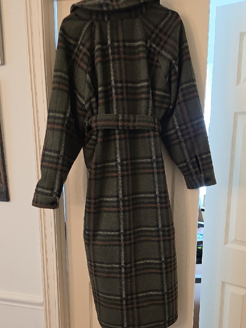 Eloquii Olive Plaid Belted Trench Coat - Picture 5 of 5